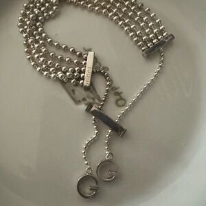Vintage Gucci Sterling Silver Beaded Bracelet with Logo Charms